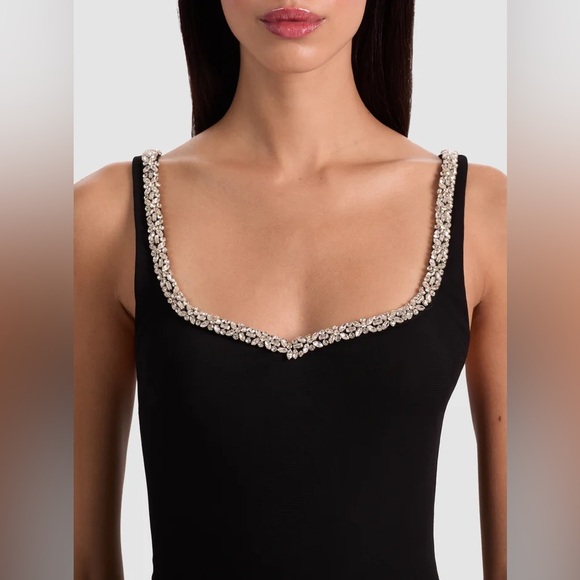 Alice + Olivia Eve Crystal Embellished Trim Minidress in Black 6 - Picture 5 of 9